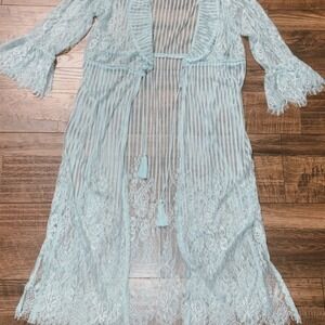 Vintage style  mint NWT robe with tassels boho retro classic spring sheer